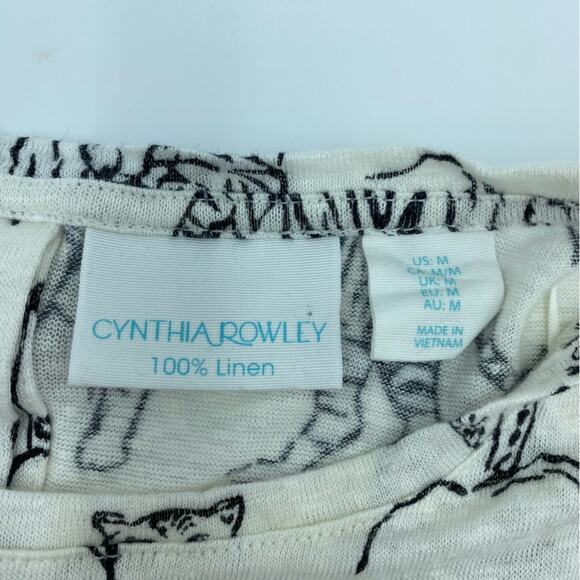 Cynthia Rowley Top Animal Print Linen Asymmetrical Hem Medium - Picture 6 of 10